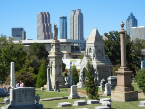 A colour photo of the Savannah skyline Taken form a graveyard that is known to be haunted